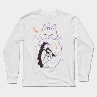woman sitting on cat cloud Long Sleeve T-Shirt